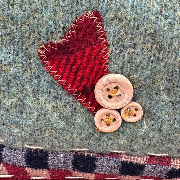Vintage Christmas Stocking With Snowman Button Accents 18" Holiday Decoration - Picture 7 of 11